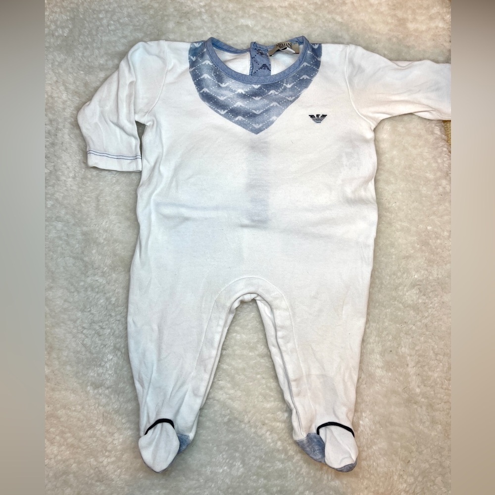 ✨Adorable✨ Giorgio Armani White and Light Blue Baby Footie